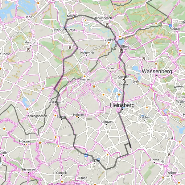 Map miniature of "Road Bike Route: Kempen to Melick" cycling inspiration in Limburg (NL), Netherlands. Generated by Tarmacs.app cycling route planner