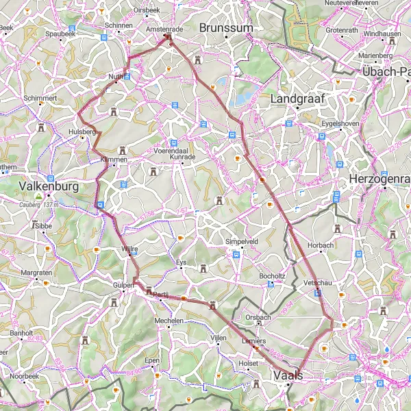 Map miniature of "Gravel Route Merkelbeek" cycling inspiration in Limburg (NL), Netherlands. Generated by Tarmacs.app cycling route planner