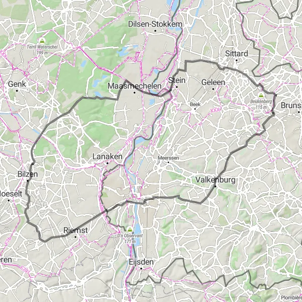 Map miniature of "Amateur Challenge" cycling inspiration in Limburg (NL), Netherlands. Generated by Tarmacs.app cycling route planner