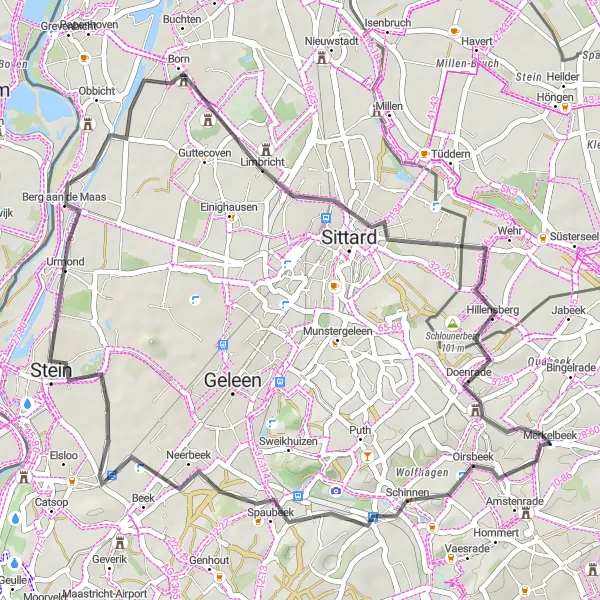 Miniatuurkaart van de fietsinspiratie "Merkelbeek - Beukenberg - Nagelbeek - Graetheide - Limbricht - Schlounerberg route" in Limburg (NL), Netherlands. Gemaakt door de Tarmacs.app fietsrouteplanner