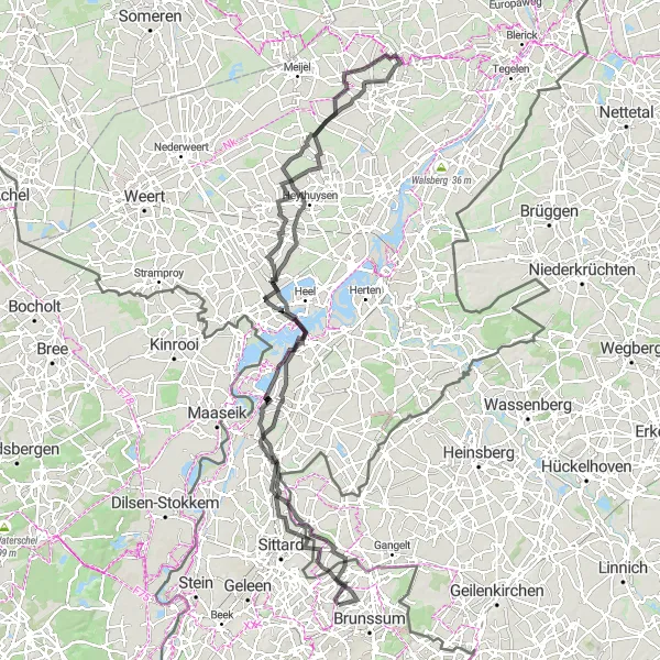 Miniatuurkaart van de fietsinspiratie "Merkelbeek - Susteren" in Limburg (NL), Netherlands. Gemaakt door de Tarmacs.app fietsrouteplanner