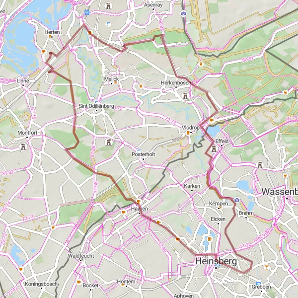 Map miniature of "Gravel Ride to Herkenbosch" cycling inspiration in Limburg (NL), Netherlands. Generated by Tarmacs.app cycling route planner