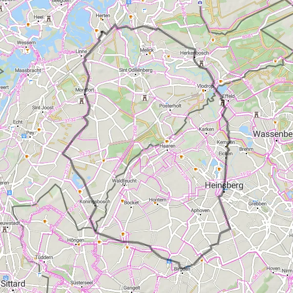 Miniatuurkaart van de fietsinspiratie "Natuurpracht rondom Montfort" in Limburg (NL), Netherlands. Gemaakt door de Tarmacs.app fietsrouteplanner