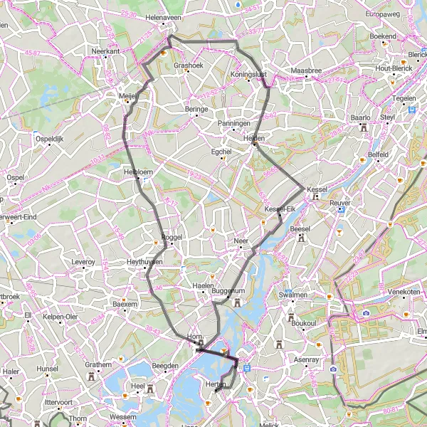 Map miniature of "Enchanting Road Trip with Hidden Gems" cycling inspiration in Limburg (NL), Netherlands. Generated by Tarmacs.app cycling route planner