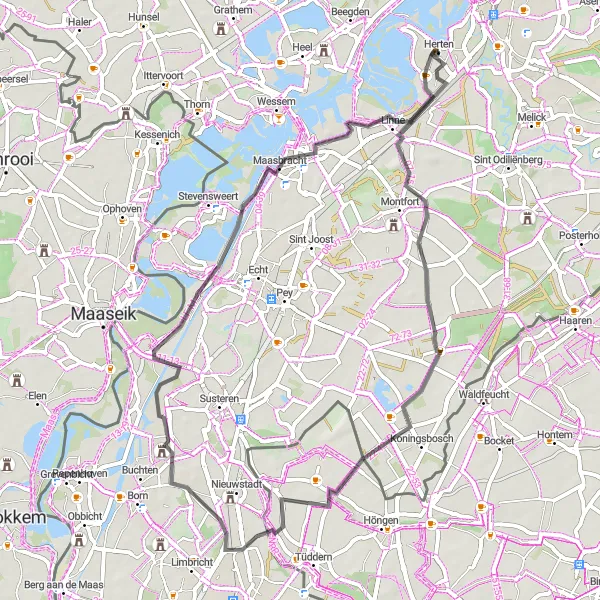 Map miniature of "Road Cycling Tour to Maria Hoop" cycling inspiration in Limburg (NL), Netherlands. Generated by Tarmacs.app cycling route planner