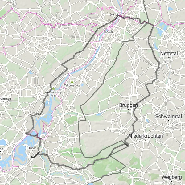 Map miniature of "Scenic Loop with Hilltop Views" cycling inspiration in Limburg (NL), Netherlands. Generated by Tarmacs.app cycling route planner