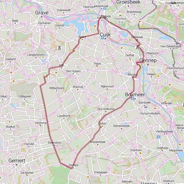 Map miniature of "Beugen Gravel Adventure" cycling inspiration in Limburg (NL), Netherlands. Generated by Tarmacs.app cycling route planner