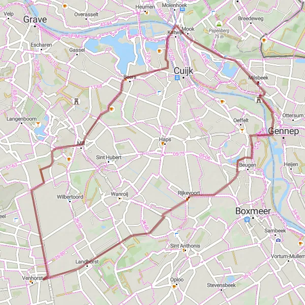 Map miniature of "Gravel Adventure in Limburg" cycling inspiration in Limburg (NL), Netherlands. Generated by Tarmacs.app cycling route planner