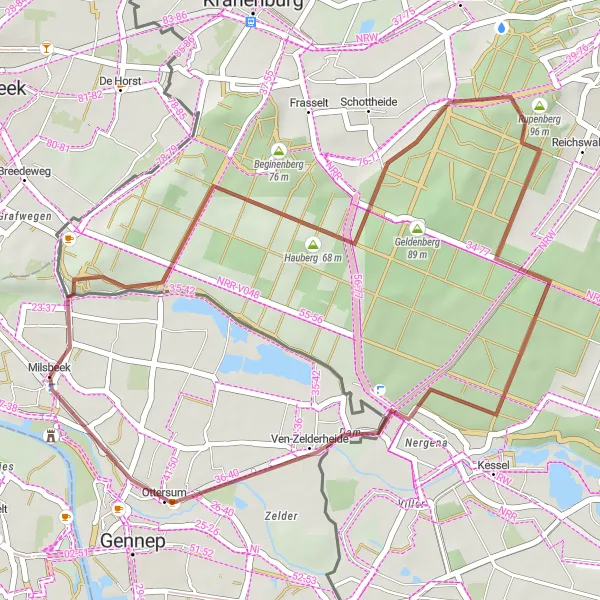 Map miniature of "Genneperhuis Gravel Challenge" cycling inspiration in Limburg (NL), Netherlands. Generated by Tarmacs.app cycling route planner