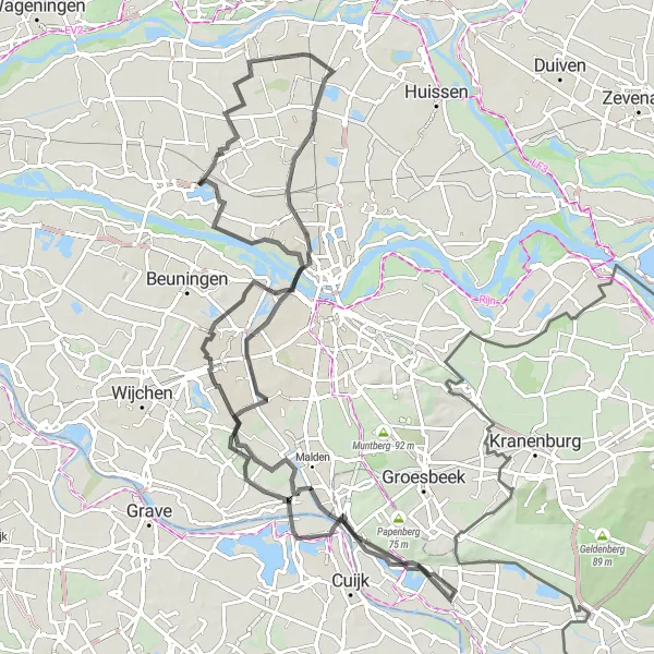 Map miniature of "Mook Road Escape" cycling inspiration in Limburg (NL), Netherlands. Generated by Tarmacs.app cycling route planner