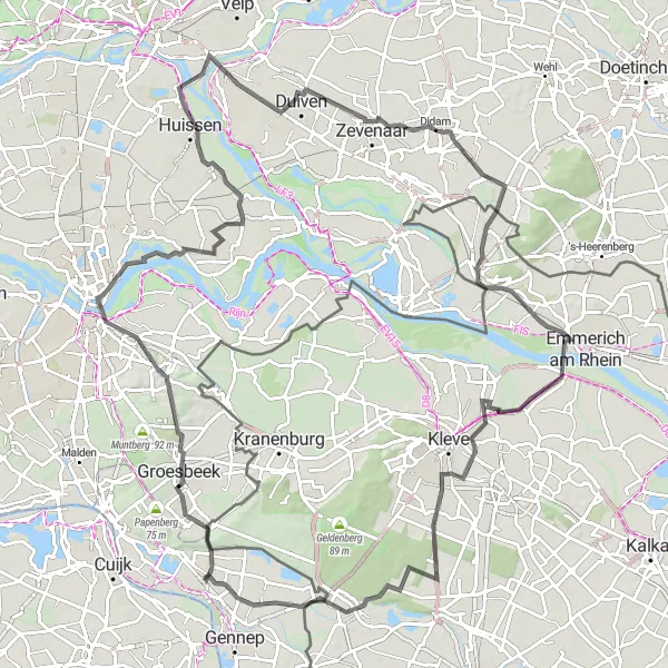 Miniatuurkaart van de fietsinspiratie "Historische tocht langs de Rijn" in Limburg (NL), Netherlands. Gemaakt door de Tarmacs.app fietsrouteplanner