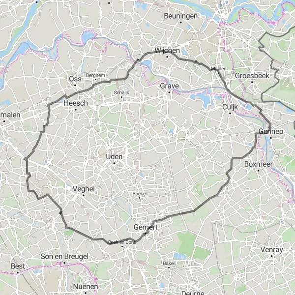 Miniatuurkaart van de fietsinspiratie "Rondje Maas en Waal" in Limburg (NL), Netherlands. Gemaakt door de Tarmacs.app fietsrouteplanner