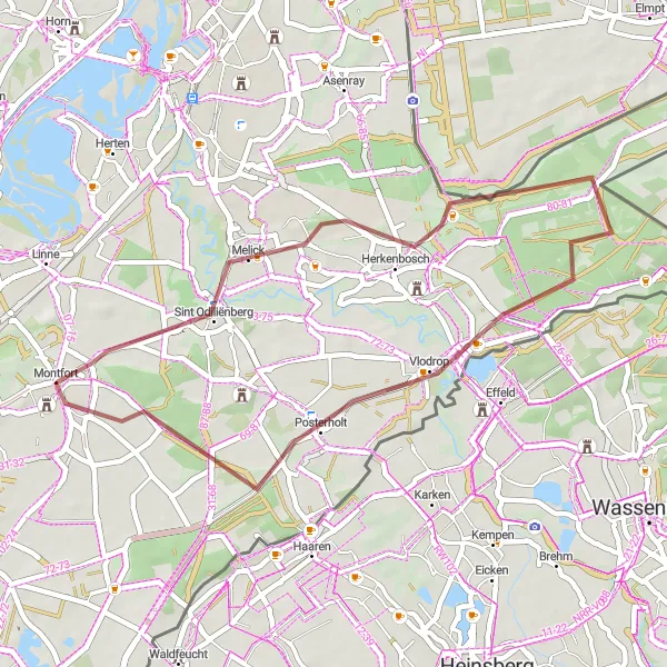 Miniatuurkaart van de fietsinspiratie "Graveltocht door Herkenbosch en Vlodrop" in Limburg (NL), Netherlands. Gemaakt door de Tarmacs.app fietsrouteplanner