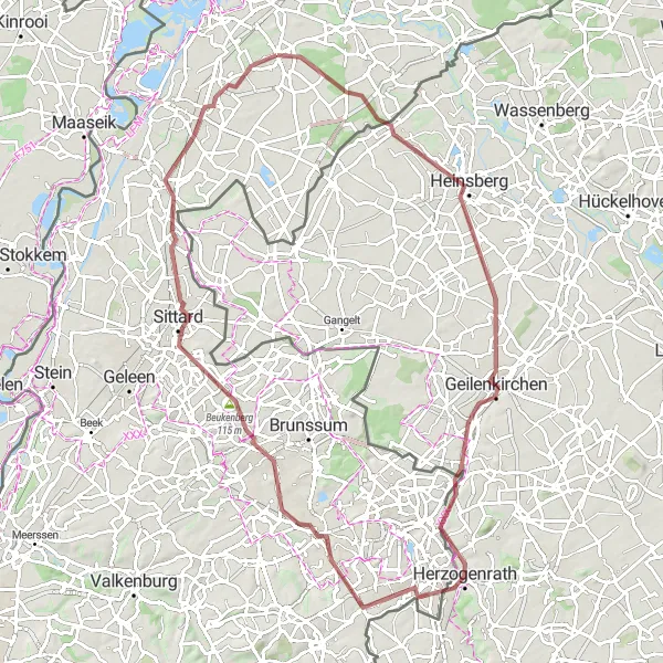 Miniatuurkaart van de fietsinspiratie "Heinsberg - Hoensbroek - Nieuwstadt Gravelroute" in Limburg (NL), Netherlands. Gemaakt door de Tarmacs.app fietsrouteplanner