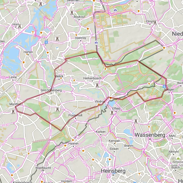 Map miniature of "Between Forests and Hills Gravel Tour" cycling inspiration in Limburg (NL), Netherlands. Generated by Tarmacs.app cycling route planner