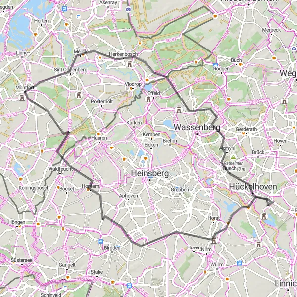 Map miniature of "Riding Through the Quaint Villages" cycling inspiration in Limburg (NL), Netherlands. Generated by Tarmacs.app cycling route planner