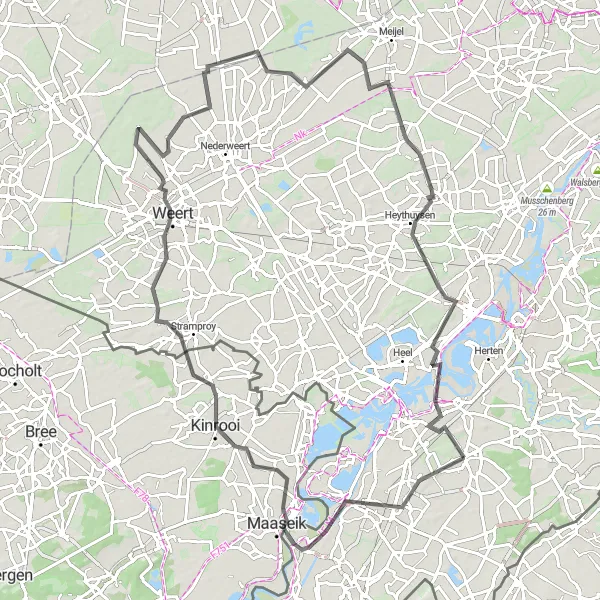 Map miniature of "A Scenic Road Cycling Journey" cycling inspiration in Limburg (NL), Netherlands. Generated by Tarmacs.app cycling route planner