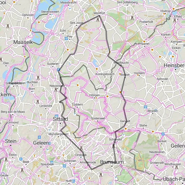 Map miniature of "Enchanting Sights of Limburg" cycling inspiration in Limburg (NL), Netherlands. Generated by Tarmacs.app cycling route planner