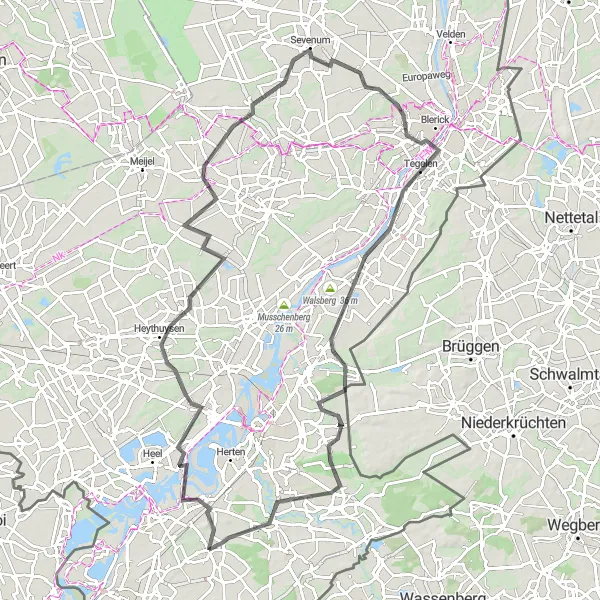 Miniatuurkaart van de fietsinspiratie "Rondje Linne - Heythuysen - Beringe" in Limburg (NL), Netherlands. Gemaakt door de Tarmacs.app fietsrouteplanner
