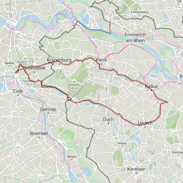 Map miniature of "Mook Gravel Challenge" cycling inspiration in Limburg (NL), Netherlands. Generated by Tarmacs.app cycling route planner
