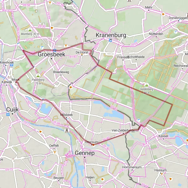 Miniatuurkaart van de fietsinspiratie "Uitdagende Graveltocht langs Mookerschans" in Limburg (NL), Netherlands. Gemaakt door de Tarmacs.app fietsrouteplanner