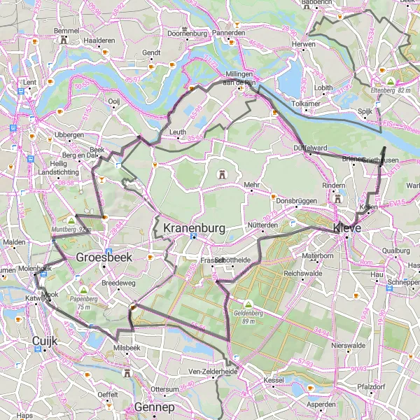 Miniatuurkaart van de fietsinspiratie "Epische Roadtrip naar Klever Berg" in Limburg (NL), Netherlands. Gemaakt door de Tarmacs.app fietsrouteplanner