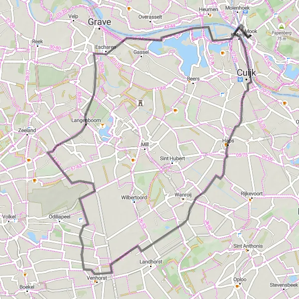 Map miniature of "Mookerschans Loop" cycling inspiration in Limburg (NL), Netherlands. Generated by Tarmacs.app cycling route planner