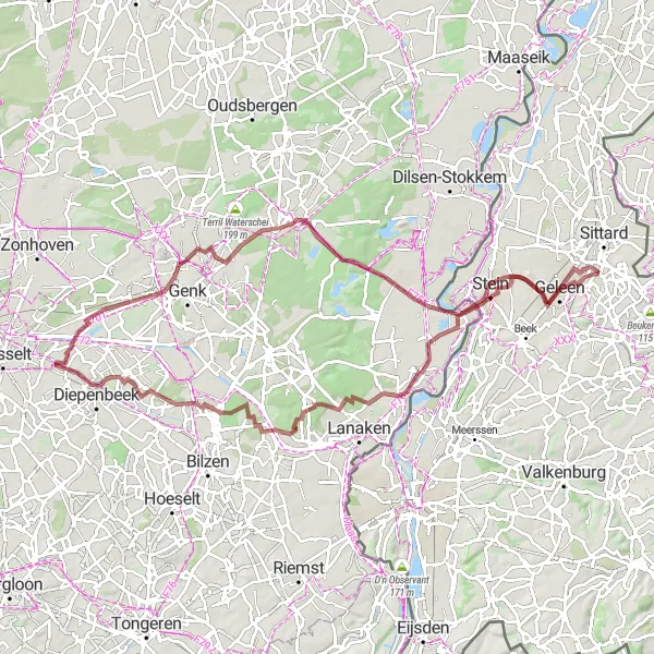 Miniatuurkaart van de fietsinspiratie "Gravelroute via Kasteel Zangerhei en Kijktoren" in Limburg (NL), Netherlands. Gemaakt door de Tarmacs.app fietsrouteplanner