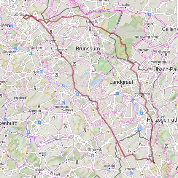 Map miniature of "Discover Gravel Roads: Munstergeleen Gravel Adventure" cycling inspiration in Limburg (NL), Netherlands. Generated by Tarmacs.app cycling route planner