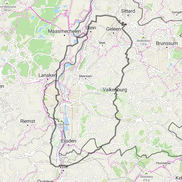 Map miniature of "The Rolling Hills of Limburg" cycling inspiration in Limburg (NL), Netherlands. Generated by Tarmacs.app cycling route planner