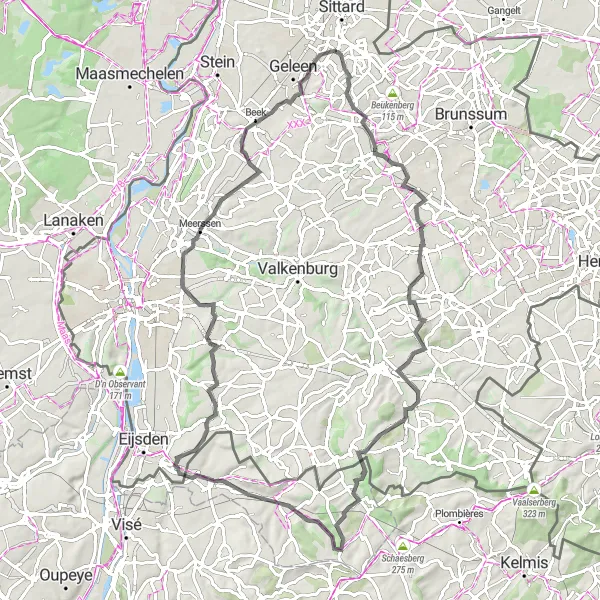 Map miniature of "Challenging Climbs and Scenic Routes" cycling inspiration in Limburg (NL), Netherlands. Generated by Tarmacs.app cycling route planner