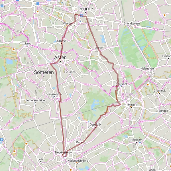 Map miniature of "Nederweert Circular Gravel Route" cycling inspiration in Limburg (NL), Netherlands. Generated by Tarmacs.app cycling route planner