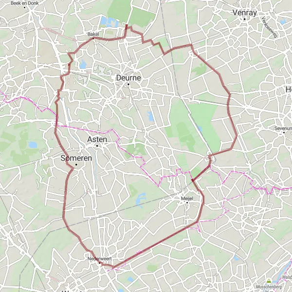 Map miniature of "Cross-Country Gravel Adventure" cycling inspiration in Limburg (NL), Netherlands. Generated by Tarmacs.app cycling route planner