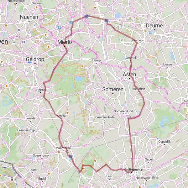 Miniatuurkaart van de fietsinspiratie "Gravelavontuur door Noord-Limburg" in Limburg (NL), Netherlands. Gemaakt door de Tarmacs.app fietsrouteplanner