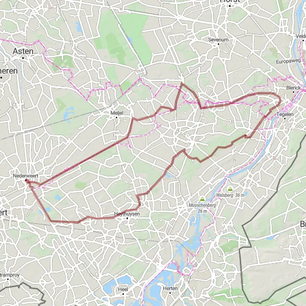 Miniatuurkaart van de fietsinspiratie "Avontuurlijke graveltocht door Limburg" in Limburg (NL), Netherlands. Gemaakt door de Tarmacs.app fietsrouteplanner