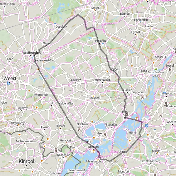 Miniatuurkaart van de fietsinspiratie "Toertocht door Ospel en Brachterbeek" in Limburg (NL), Netherlands. Gemaakt door de Tarmacs.app fietsrouteplanner