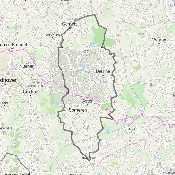 Map miniature of "Nederweert to Ospel Scenic Ride" cycling inspiration in Limburg (NL), Netherlands. Generated by Tarmacs.app cycling route planner