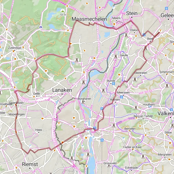 Map miniature of "Historic Sights and Picturesque Villages" cycling inspiration in Limburg (NL), Netherlands. Generated by Tarmacs.app cycling route planner