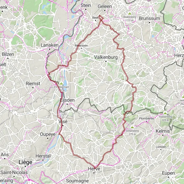 Map miniature of "Essential Limburg Gravel" cycling inspiration in Limburg (NL), Netherlands. Generated by Tarmacs.app cycling route planner
