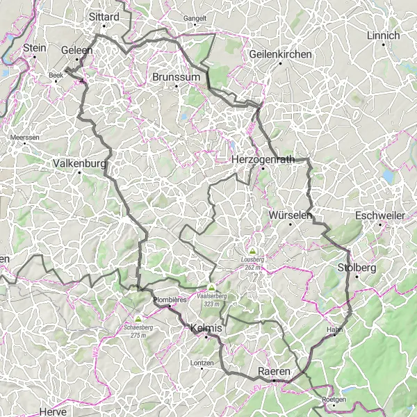 Miniatuurkaart van de fietsinspiratie "Heuvels en Panorama's in Limburg" in Limburg (NL), Netherlands. Gemaakt door de Tarmacs.app fietsrouteplanner