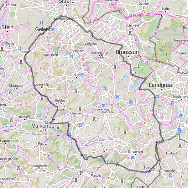 Map miniature of "Scenic Loop around Geleen Valley" cycling inspiration in Limburg (NL), Netherlands. Generated by Tarmacs.app cycling route planner