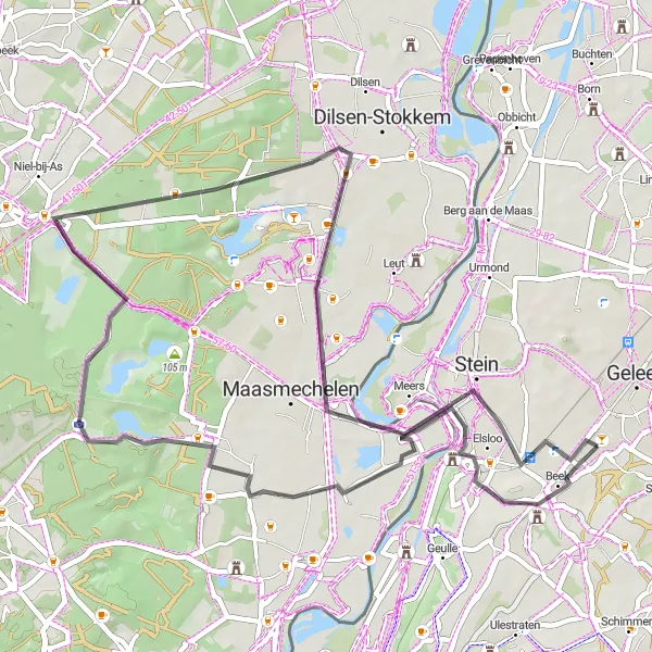 Map miniature of "Lanklaar Path" cycling inspiration in Limburg (NL), Netherlands. Generated by Tarmacs.app cycling route planner