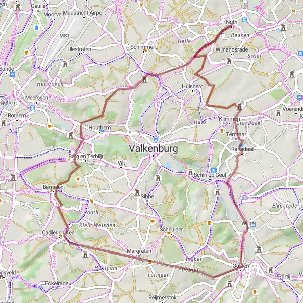 Map miniature of "A Short Gravel Adventure" cycling inspiration in Limburg (NL), Netherlands. Generated by Tarmacs.app cycling route planner