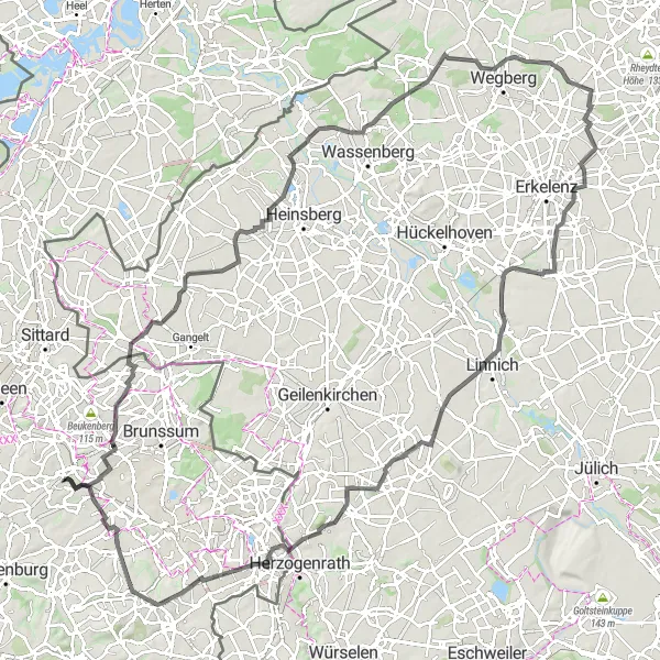 Map miniature of "Bingelrade and the surrounding countryside" cycling inspiration in Limburg (NL), Netherlands. Generated by Tarmacs.app cycling route planner