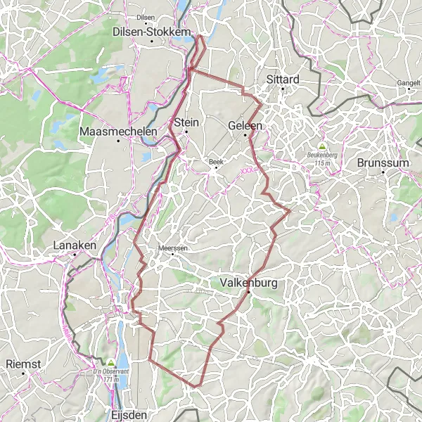 Miniatuurkaart van de fietsinspiratie "Heuvels en Valleien" in Limburg (NL), Netherlands. Gemaakt door de Tarmacs.app fietsrouteplanner