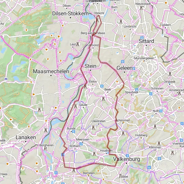 Miniatuurkaart van de fietsinspiratie "Ontdekkingstocht door Limburgs landschap" in Limburg (NL), Netherlands. Gemaakt door de Tarmacs.app fietsrouteplanner