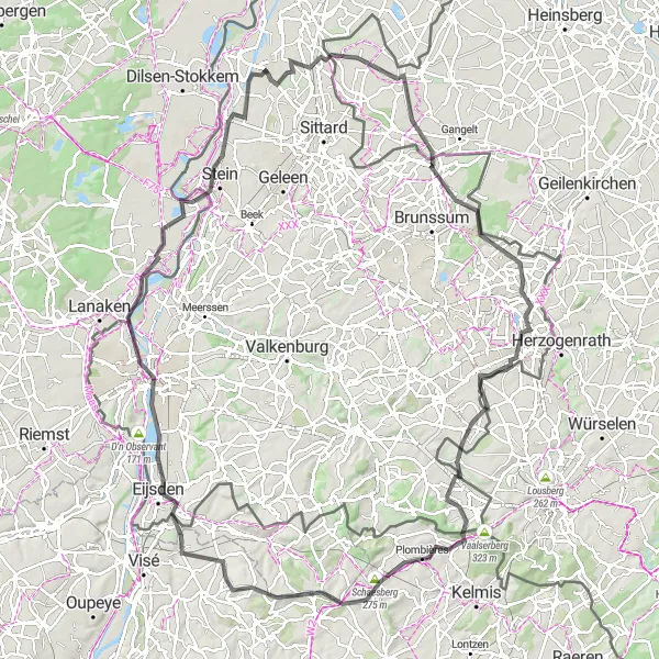 Map miniature of "Challenging Tour of Maastricht" cycling inspiration in Limburg (NL), Netherlands. Generated by Tarmacs.app cycling route planner