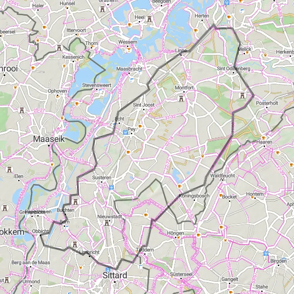 Miniatuurkaart van de fietsinspiratie "Historische Road Trip van Obbicht" in Limburg (NL), Netherlands. Gemaakt door de Tarmacs.app fietsrouteplanner