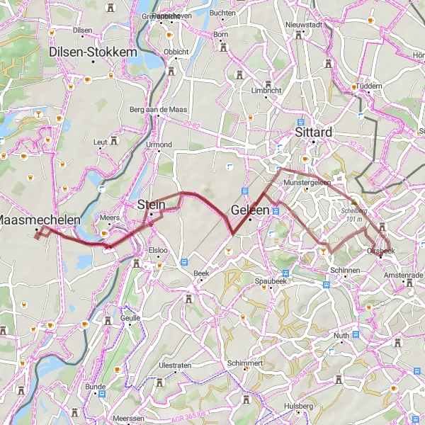 Map miniature of "Exploring Geleen and Windraak" cycling inspiration in Limburg (NL), Netherlands. Generated by Tarmacs.app cycling route planner