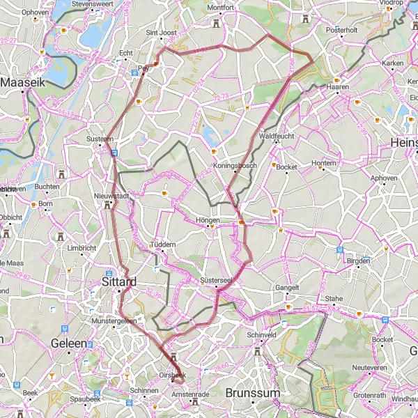 Miniatuurkaart van de fietsinspiratie "Gravelroute Oirsbeek en omgeving" in Limburg (NL), Netherlands. Gemaakt door de Tarmacs.app fietsrouteplanner